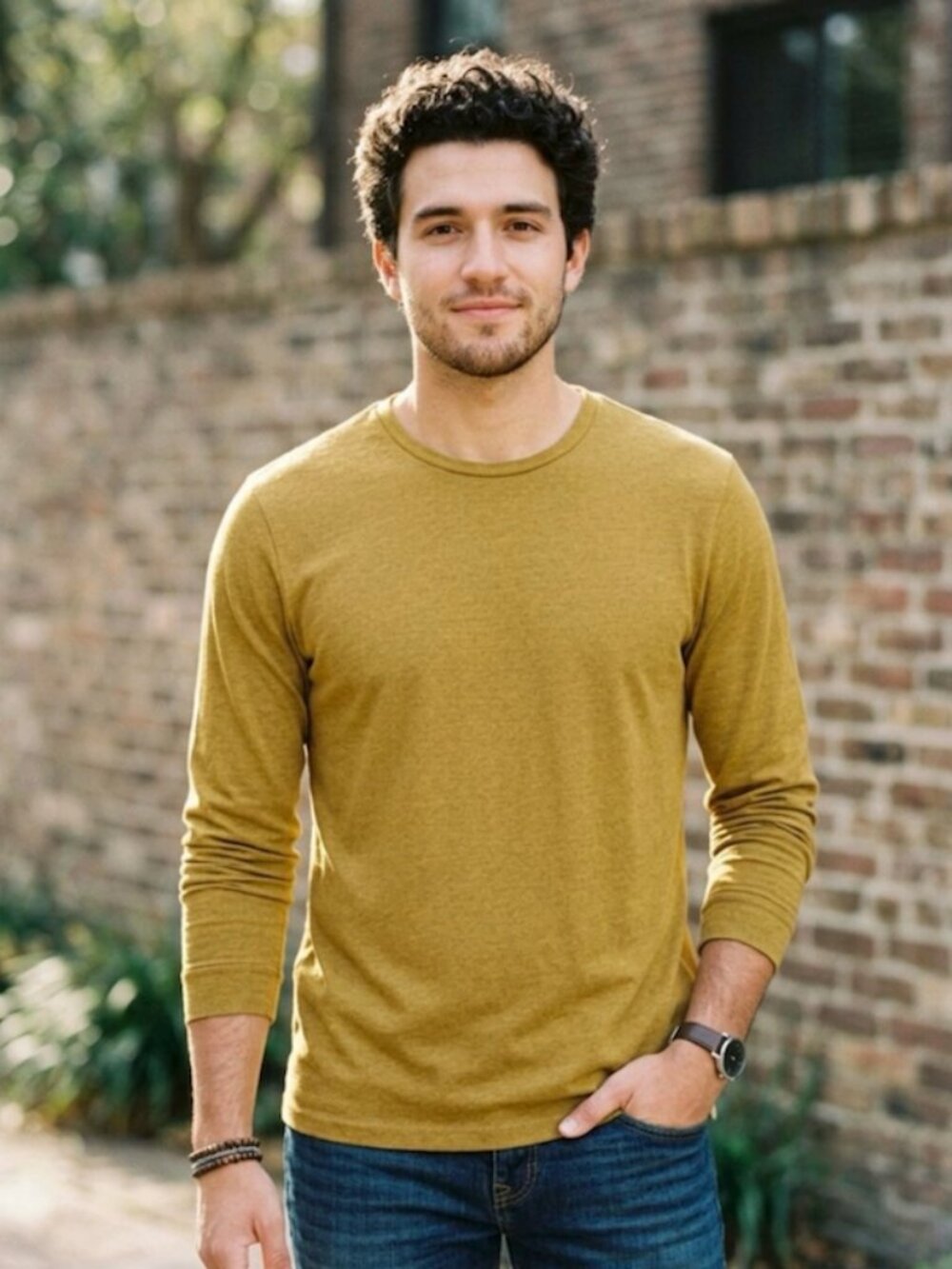 Old Navy Long Sleeve Tee Shirt Soft-Washed Crewneck Basic Mustard Yellow Men's M